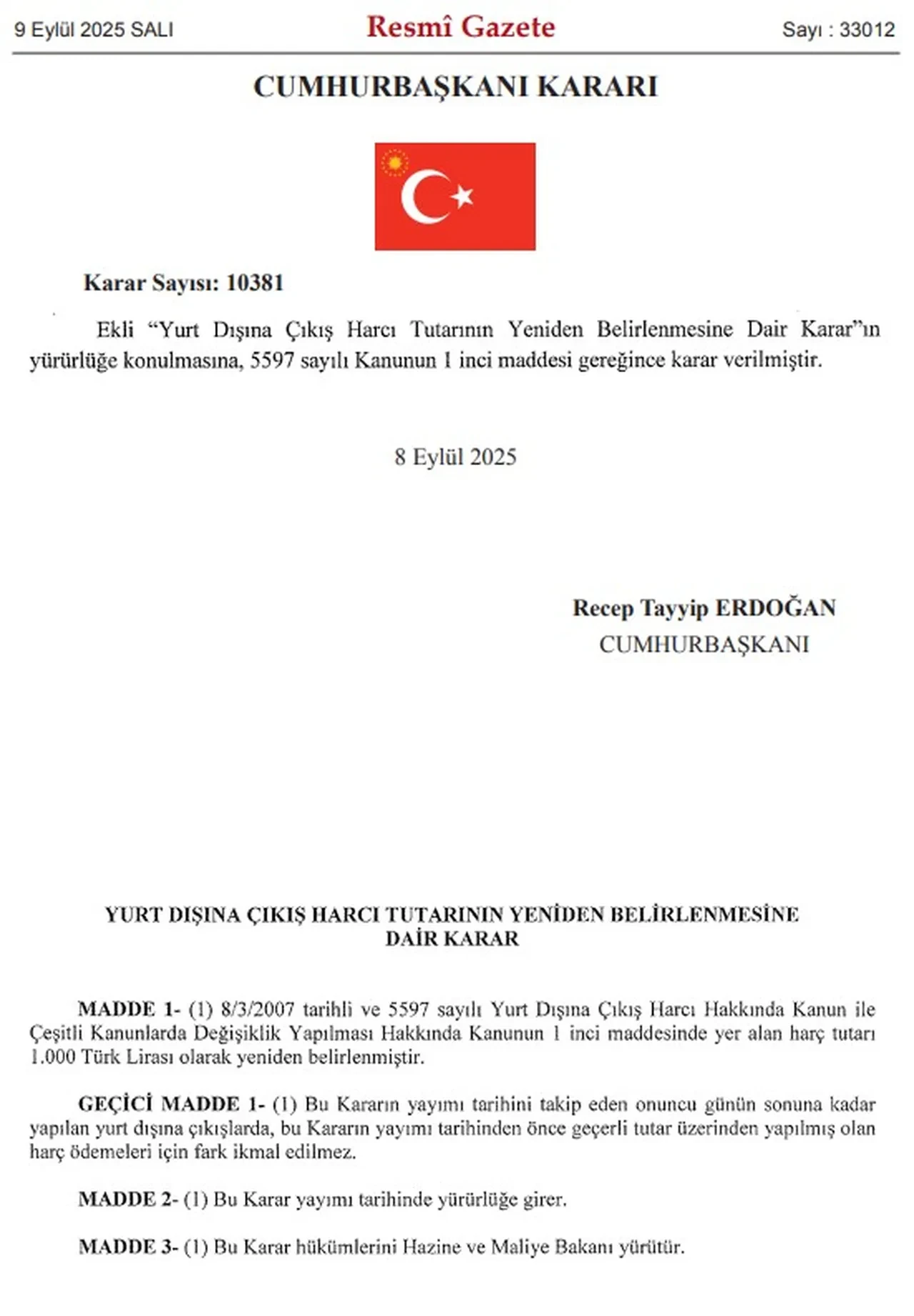 Son dakika: Yurt dışı çıkış harcı bedeli yükseldi