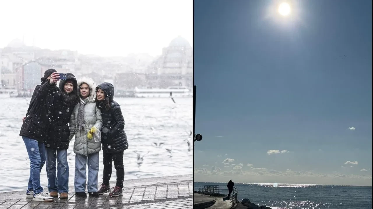 İstanbul'da iki ayrı mevsim yaşandı: Bir yanda kar bir yanda güneş!