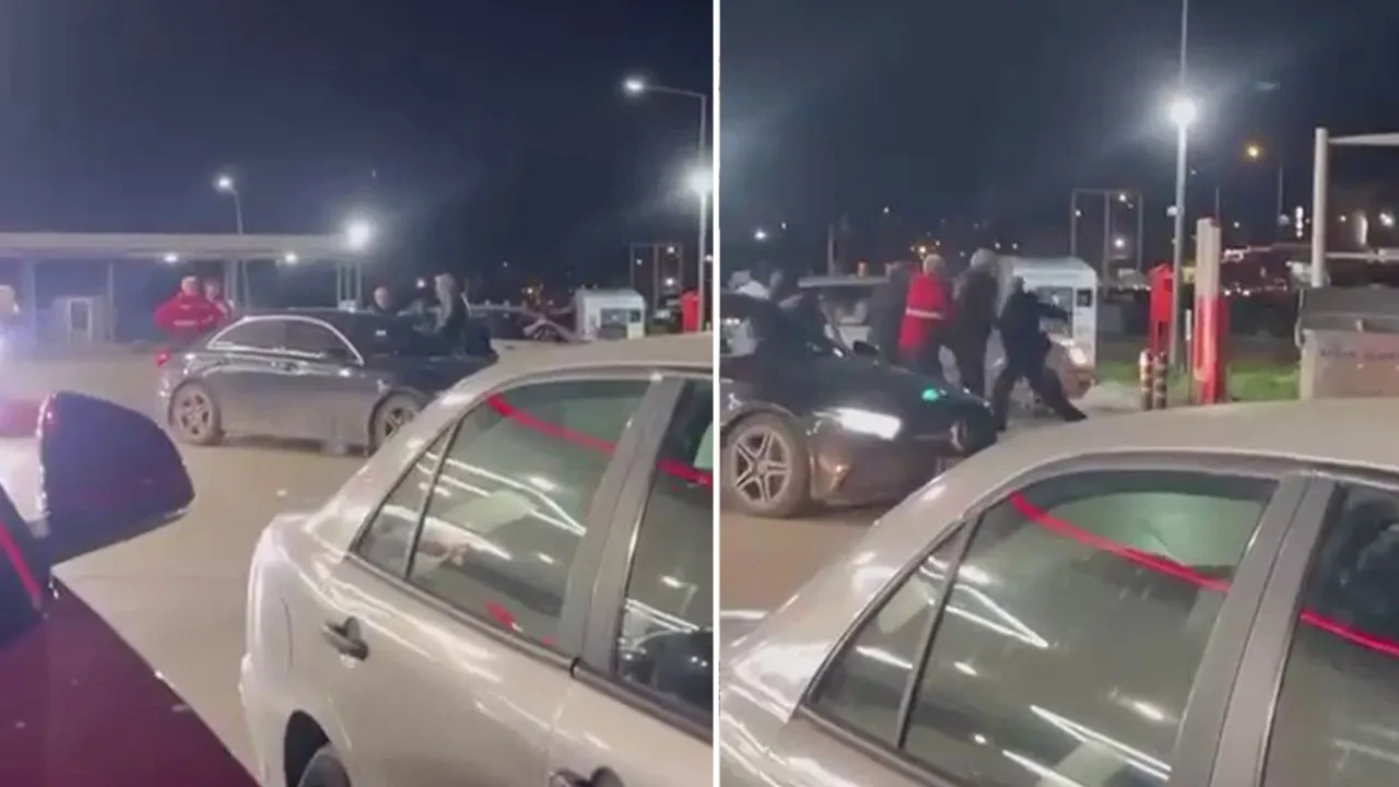 Akaryakıt istasyonu boks ringine döndü! Tekme ve yumruklar havada uçuştu