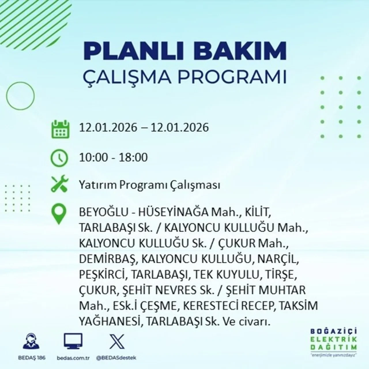 İstanbul’da karanlık pazartesi! BEDAŞ açıkladı: 12 Ocak’ta 7 ilçede planlı elektrik kesintisi uygulanacak