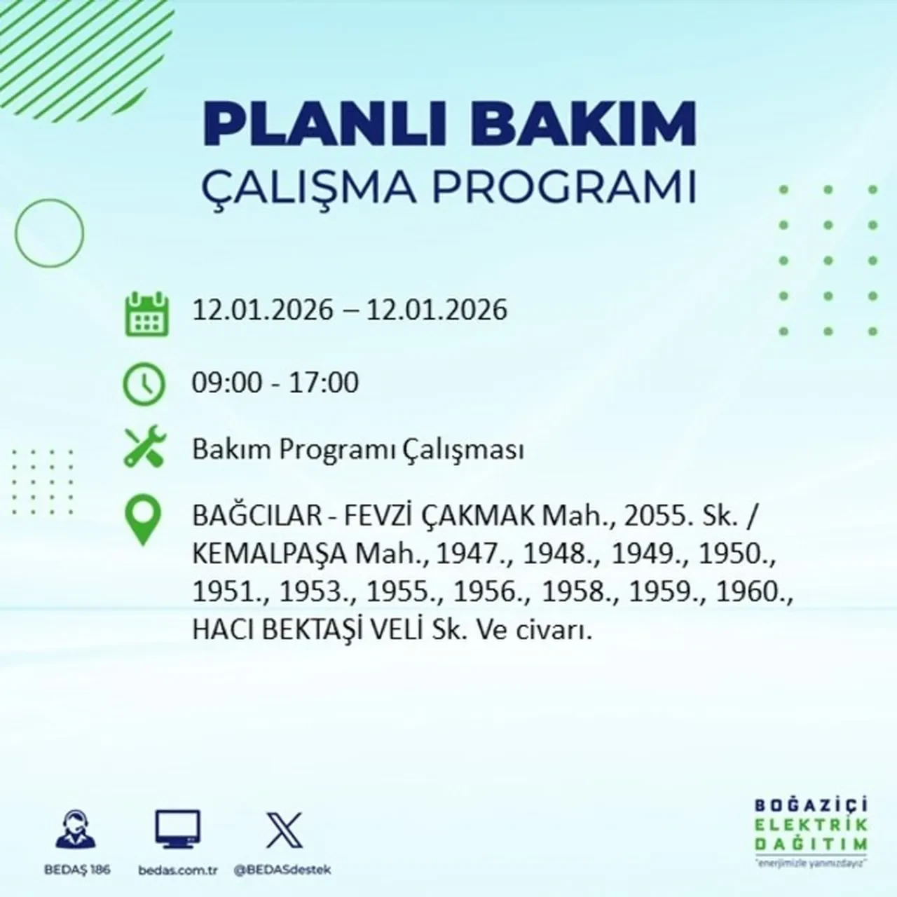 İstanbul’da karanlık pazartesi! BEDAŞ açıkladı: 12 Ocak’ta 7 ilçede planlı elektrik kesintisi uygulanacak