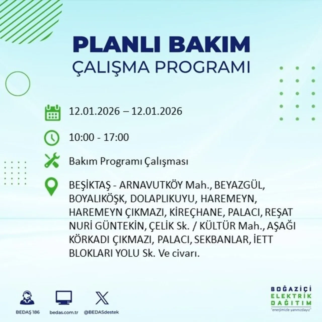 İstanbul’da karanlık pazartesi! BEDAŞ açıkladı: 12 Ocak’ta 7 ilçede planlı elektrik kesintisi uygulanacak