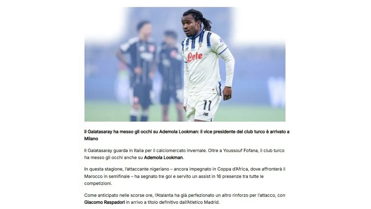 Galatasaray'da Lookman operasyonu başladı! Yönetim transfer görüşmeleri için İtalya'ya gitti