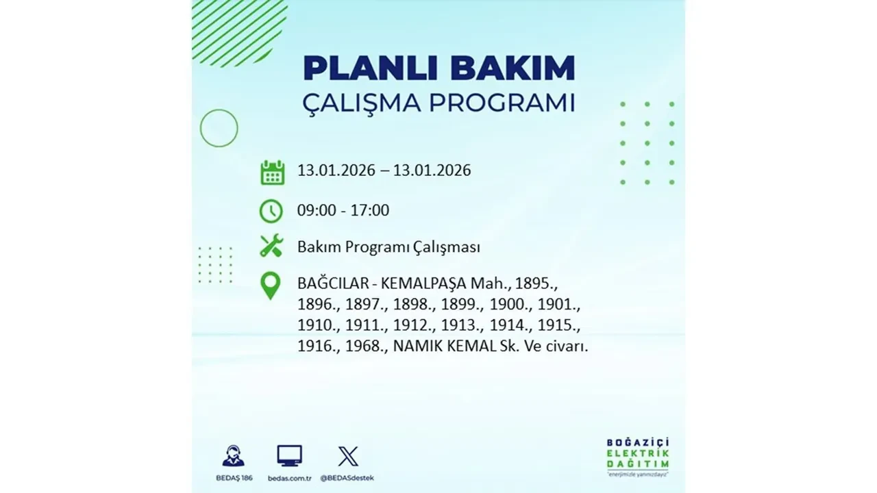 İstanbul planlı elektrik kesintisi açıklaması! 13 Ocak’ta 12 ilçede çalışma nedeniyle elektrikler kesilecek