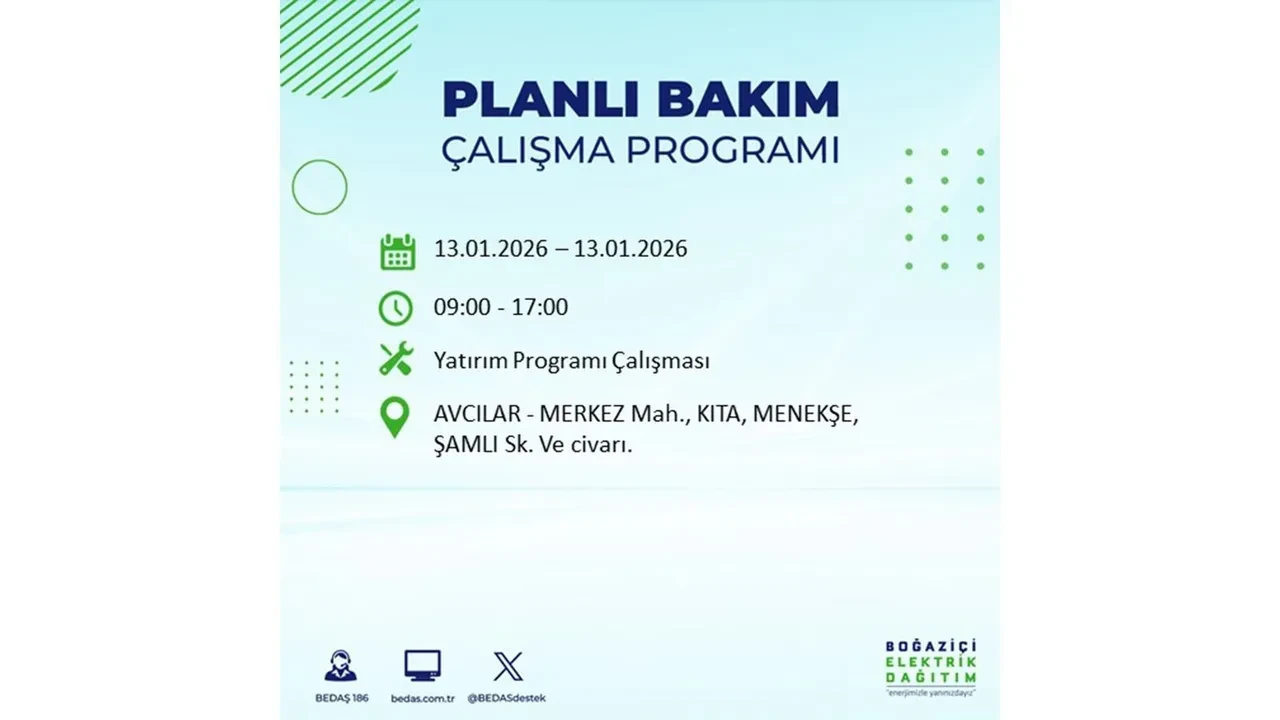 İstanbul planlı elektrik kesintisi açıklaması! 13 Ocak’ta 12 ilçede çalışma nedeniyle elektrikler kesilecek
