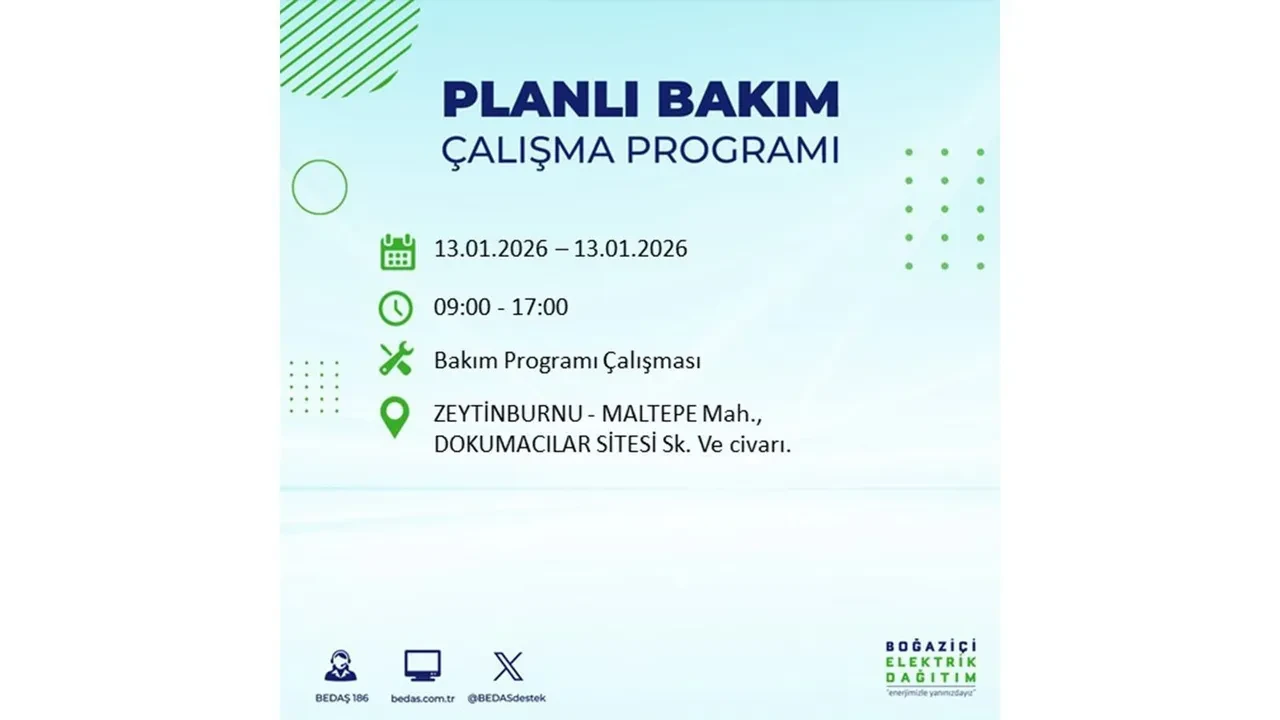 İstanbul planlı elektrik kesintisi açıklaması! 13 Ocak’ta 12 ilçede çalışma nedeniyle elektrikler kesilecek
