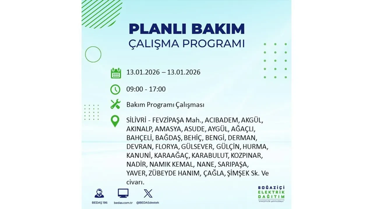 İstanbul planlı elektrik kesintisi açıklaması! 13 Ocak’ta 12 ilçede çalışma nedeniyle elektrikler kesilecek