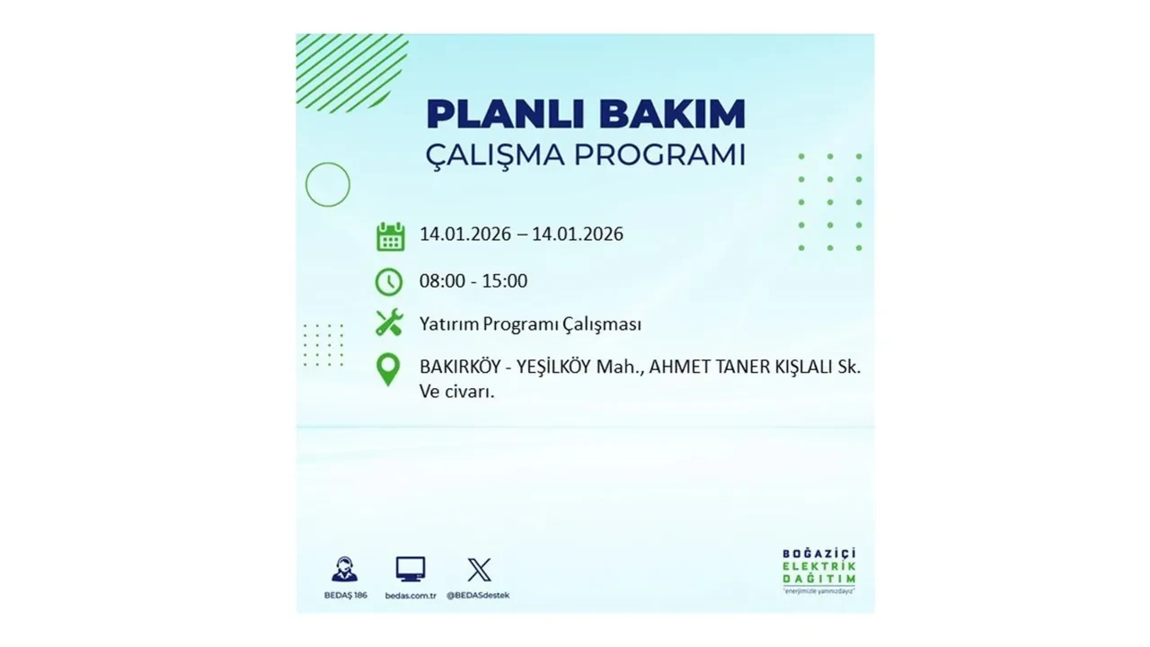 İstanbul’da geniş çaplı elektrik kesintisi! 14 Ocak Çarşamba günü 12 ilçede birden planlı elektrik kesintisi uygulanacak