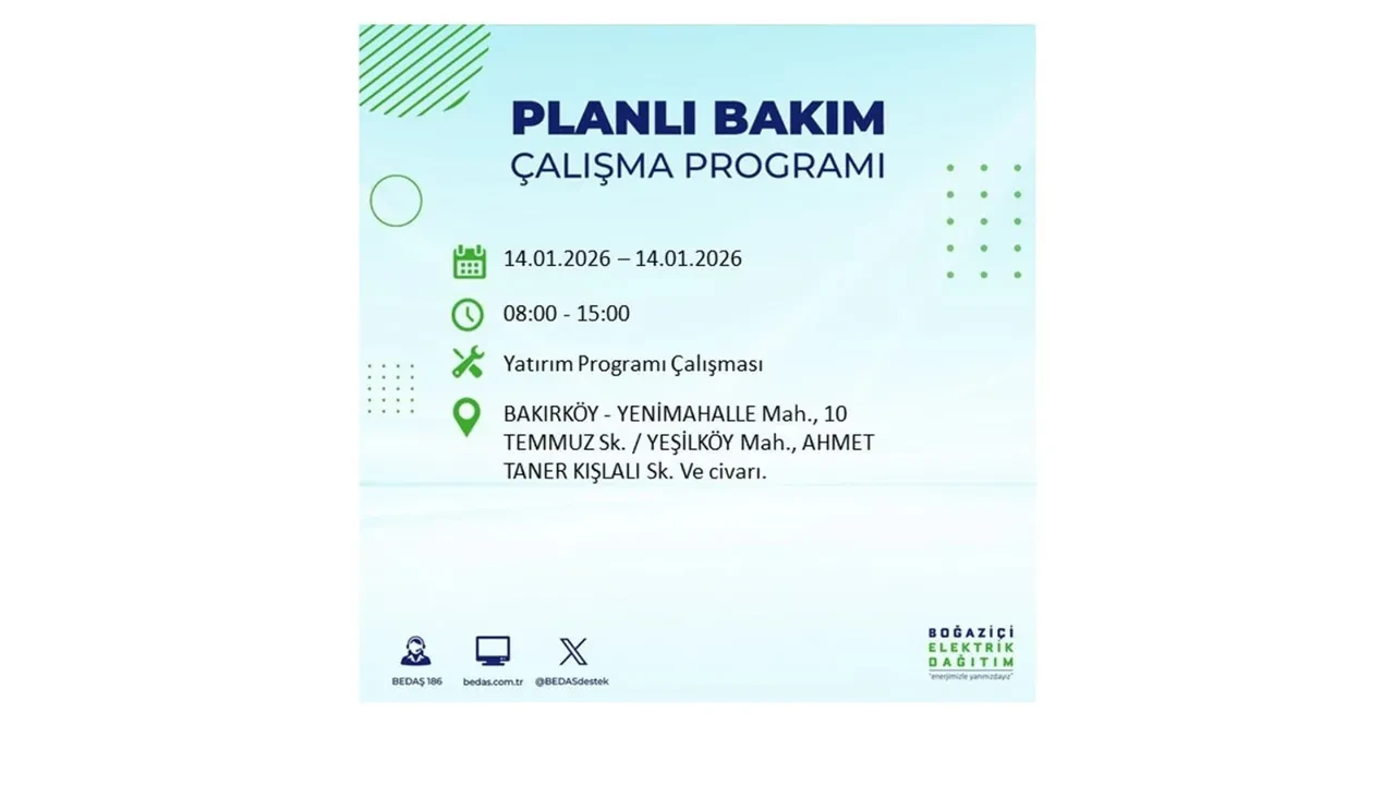 İstanbul’da geniş çaplı elektrik kesintisi! 14 Ocak Çarşamba günü 12 ilçede birden planlı elektrik kesintisi uygulanacak