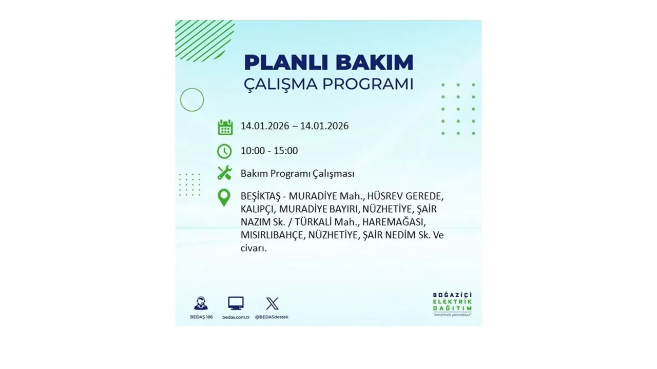 İstanbul’da geniş çaplı elektrik kesintisi! 14 Ocak Çarşamba günü 12 ilçede birden planlı elektrik kesintisi uygulanacak