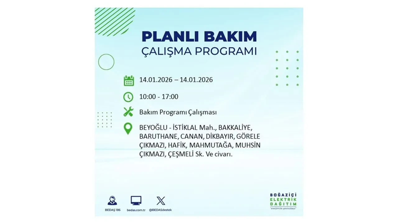 İstanbul’da geniş çaplı elektrik kesintisi! 14 Ocak Çarşamba günü 12 ilçede birden planlı elektrik kesintisi uygulanacak