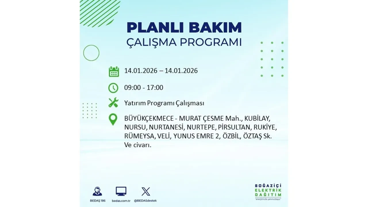 İstanbul’da geniş çaplı elektrik kesintisi! 14 Ocak Çarşamba günü 12 ilçede birden planlı elektrik kesintisi uygulanacak