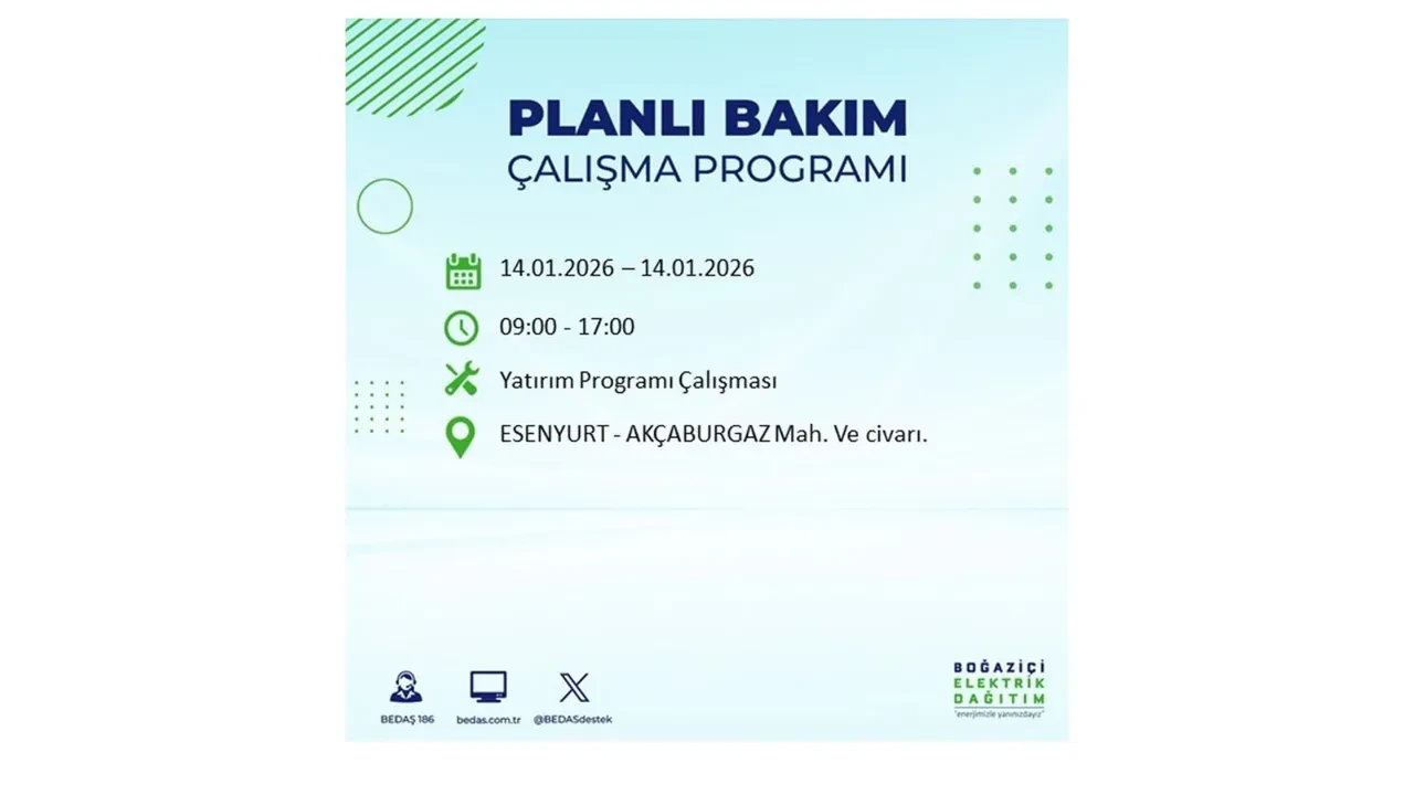 İstanbul’da geniş çaplı elektrik kesintisi! 14 Ocak Çarşamba günü 12 ilçede birden planlı elektrik kesintisi uygulanacak
