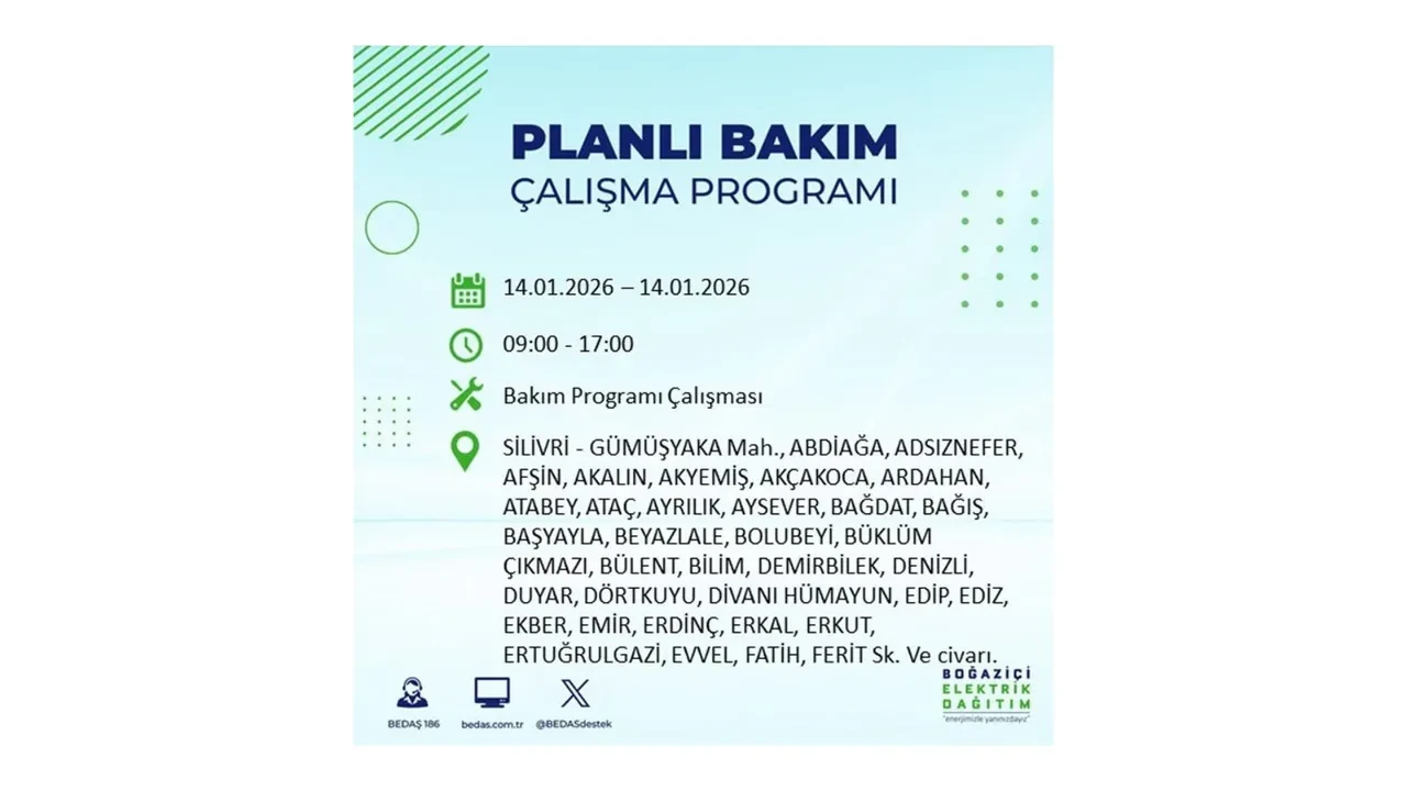 İstanbul’da geniş çaplı elektrik kesintisi! 14 Ocak Çarşamba günü 12 ilçede birden planlı elektrik kesintisi uygulanacak