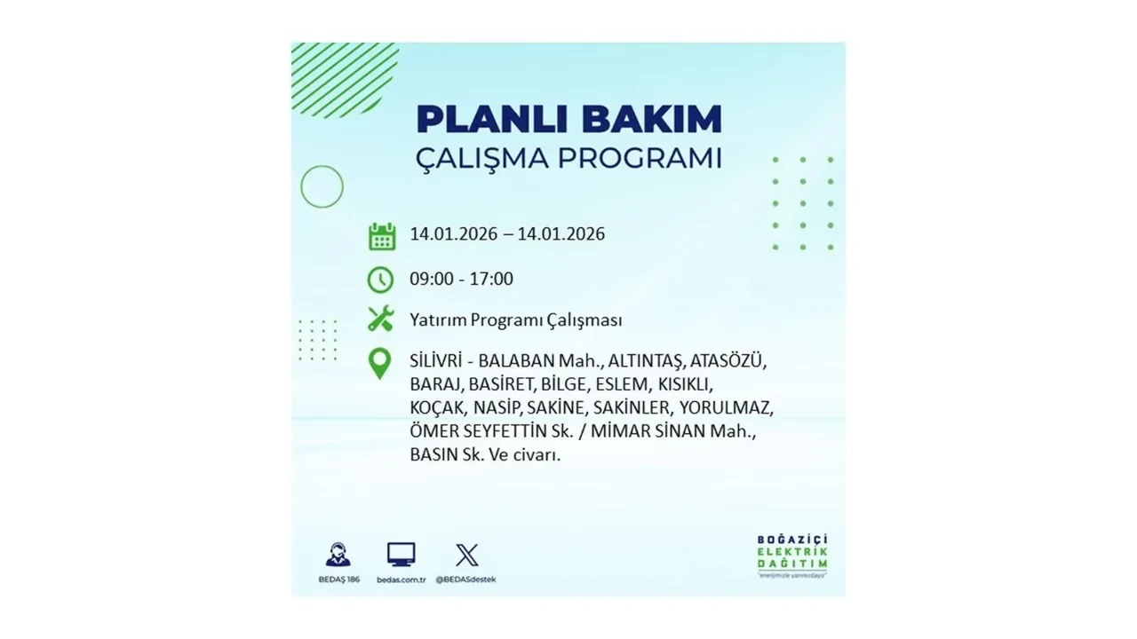 İstanbul’da geniş çaplı elektrik kesintisi! 14 Ocak Çarşamba günü 12 ilçede birden planlı elektrik kesintisi uygulanacak
