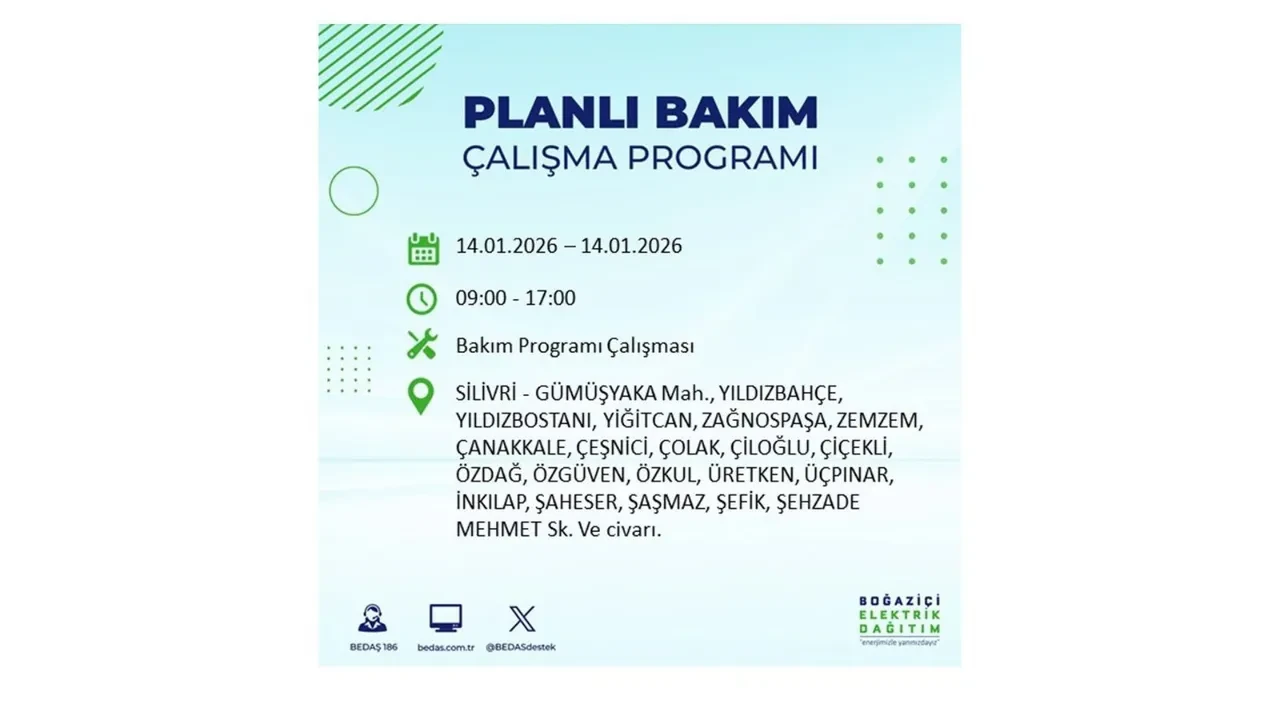 İstanbul’da geniş çaplı elektrik kesintisi! 14 Ocak Çarşamba günü 12 ilçede birden planlı elektrik kesintisi uygulanacak