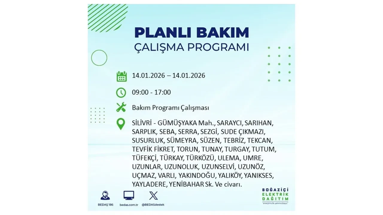 İstanbul’da geniş çaplı elektrik kesintisi! 14 Ocak Çarşamba günü 12 ilçede birden planlı elektrik kesintisi uygulanacak