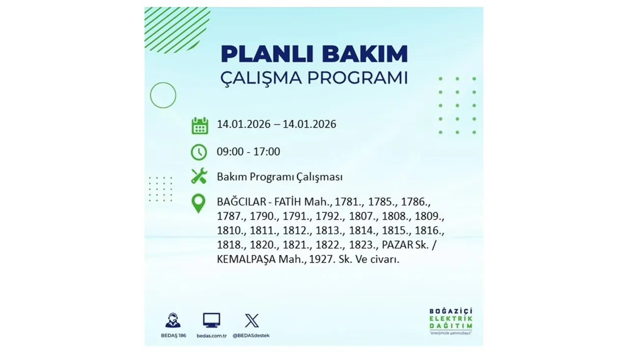 İstanbul’da geniş çaplı elektrik kesintisi! 14 Ocak Çarşamba günü 12 ilçede birden planlı elektrik kesintisi uygulanacak