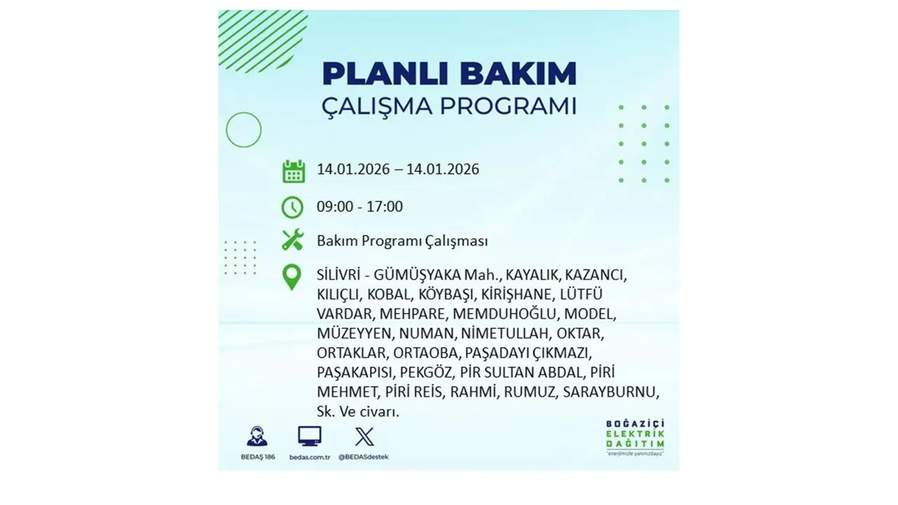 İstanbul’da geniş çaplı elektrik kesintisi! 14 Ocak Çarşamba günü 12 ilçede birden planlı elektrik kesintisi uygulanacak