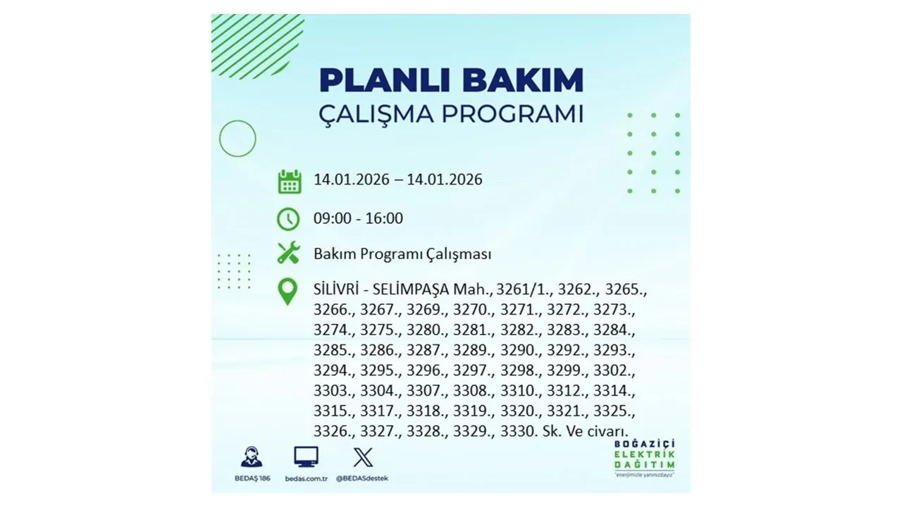 İstanbul’da geniş çaplı elektrik kesintisi! 14 Ocak Çarşamba günü 12 ilçede birden planlı elektrik kesintisi uygulanacak