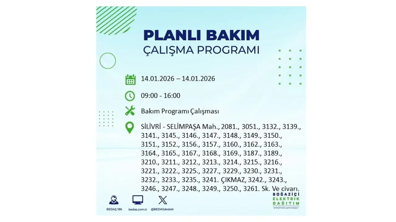 İstanbul’da geniş çaplı elektrik kesintisi! 14 Ocak Çarşamba günü 12 ilçede birden planlı elektrik kesintisi uygulanacak