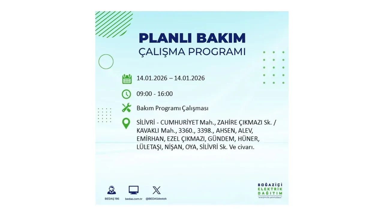 İstanbul’da geniş çaplı elektrik kesintisi! 14 Ocak Çarşamba günü 12 ilçede birden planlı elektrik kesintisi uygulanacak