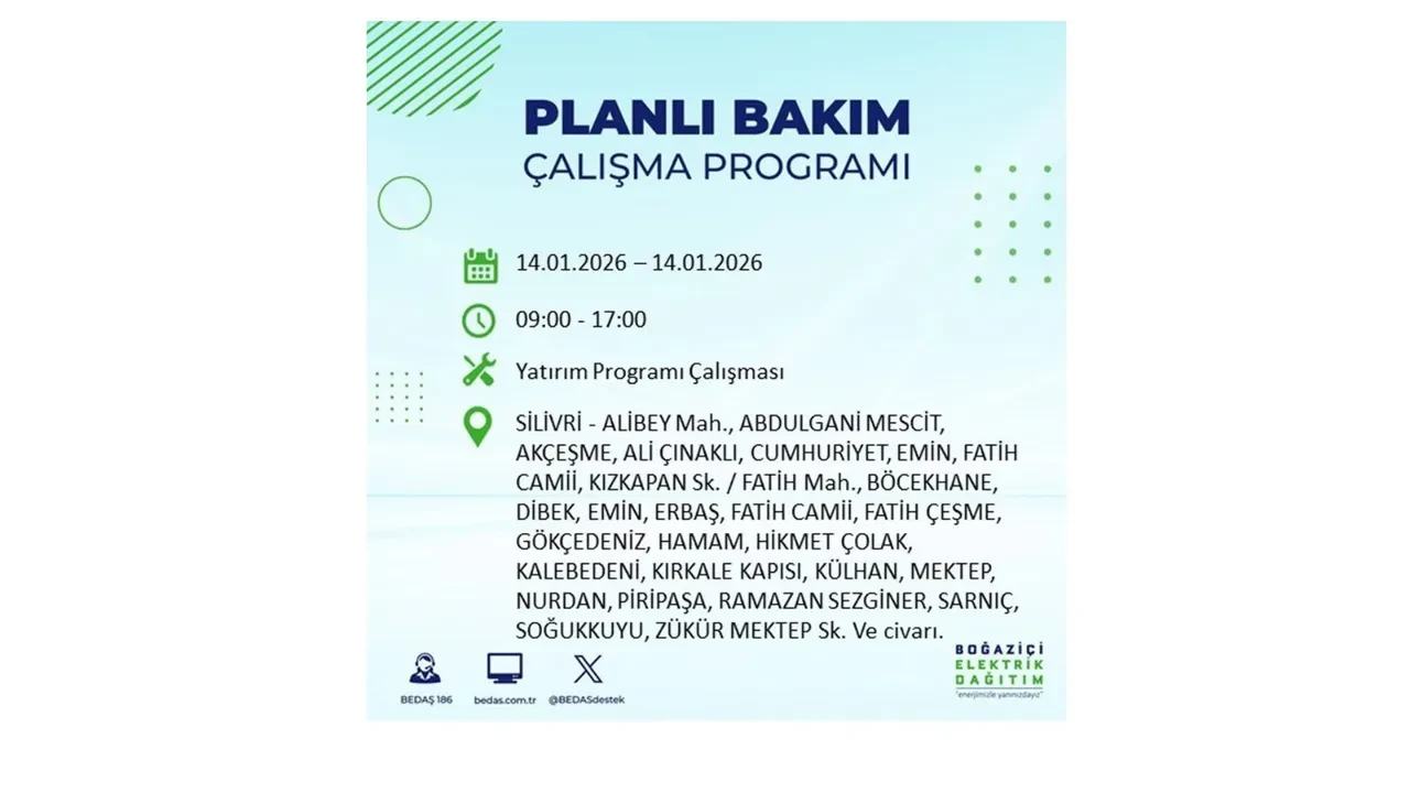 İstanbul’da geniş çaplı elektrik kesintisi! 14 Ocak Çarşamba günü 12 ilçede birden planlı elektrik kesintisi uygulanacak
