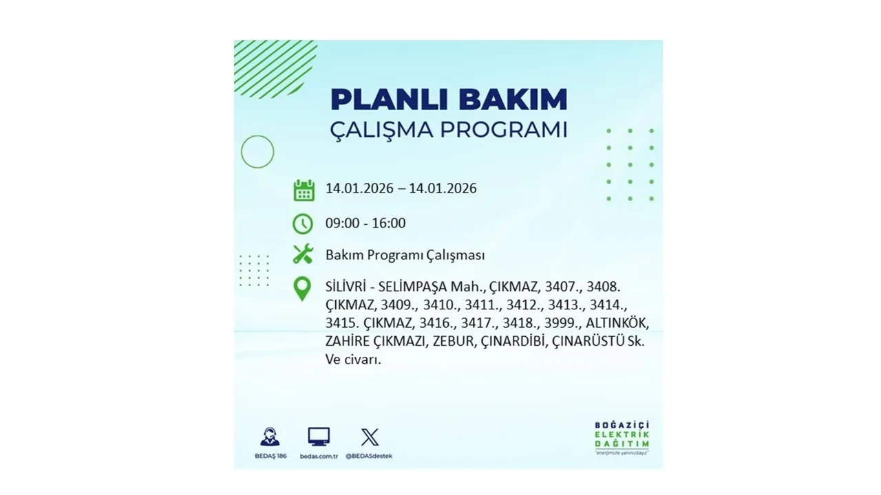 İstanbul’da geniş çaplı elektrik kesintisi! 14 Ocak Çarşamba günü 12 ilçede birden planlı elektrik kesintisi uygulanacak