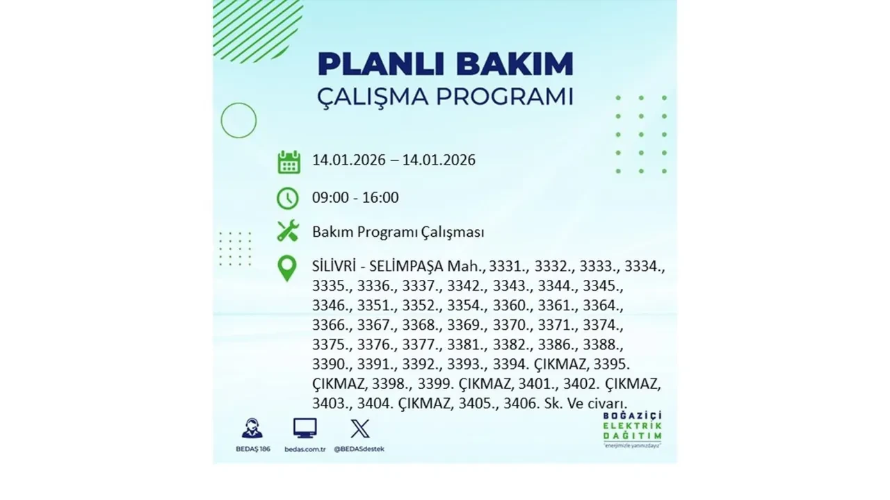 İstanbul’da geniş çaplı elektrik kesintisi! 14 Ocak Çarşamba günü 12 ilçede birden planlı elektrik kesintisi uygulanacak