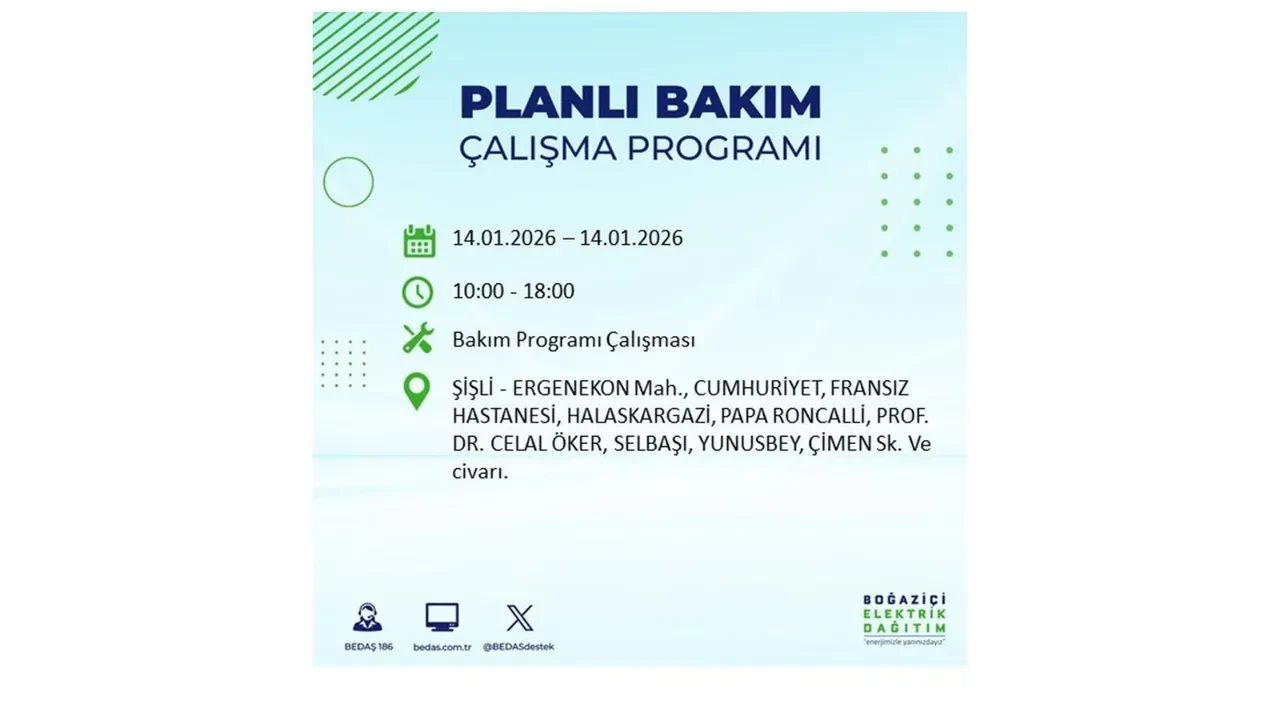 İstanbul’da geniş çaplı elektrik kesintisi! 14 Ocak Çarşamba günü 12 ilçede birden planlı elektrik kesintisi uygulanacak