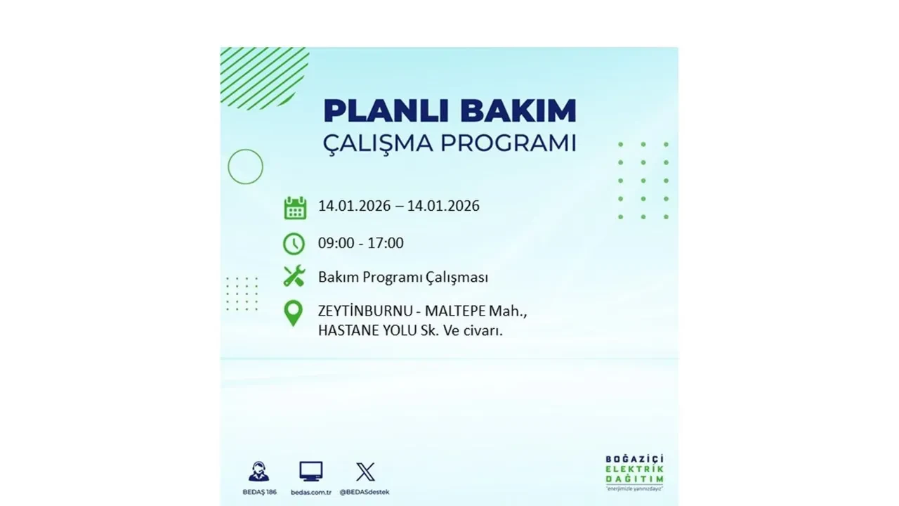 İstanbul’da geniş çaplı elektrik kesintisi! 14 Ocak Çarşamba günü 12 ilçede birden planlı elektrik kesintisi uygulanacak