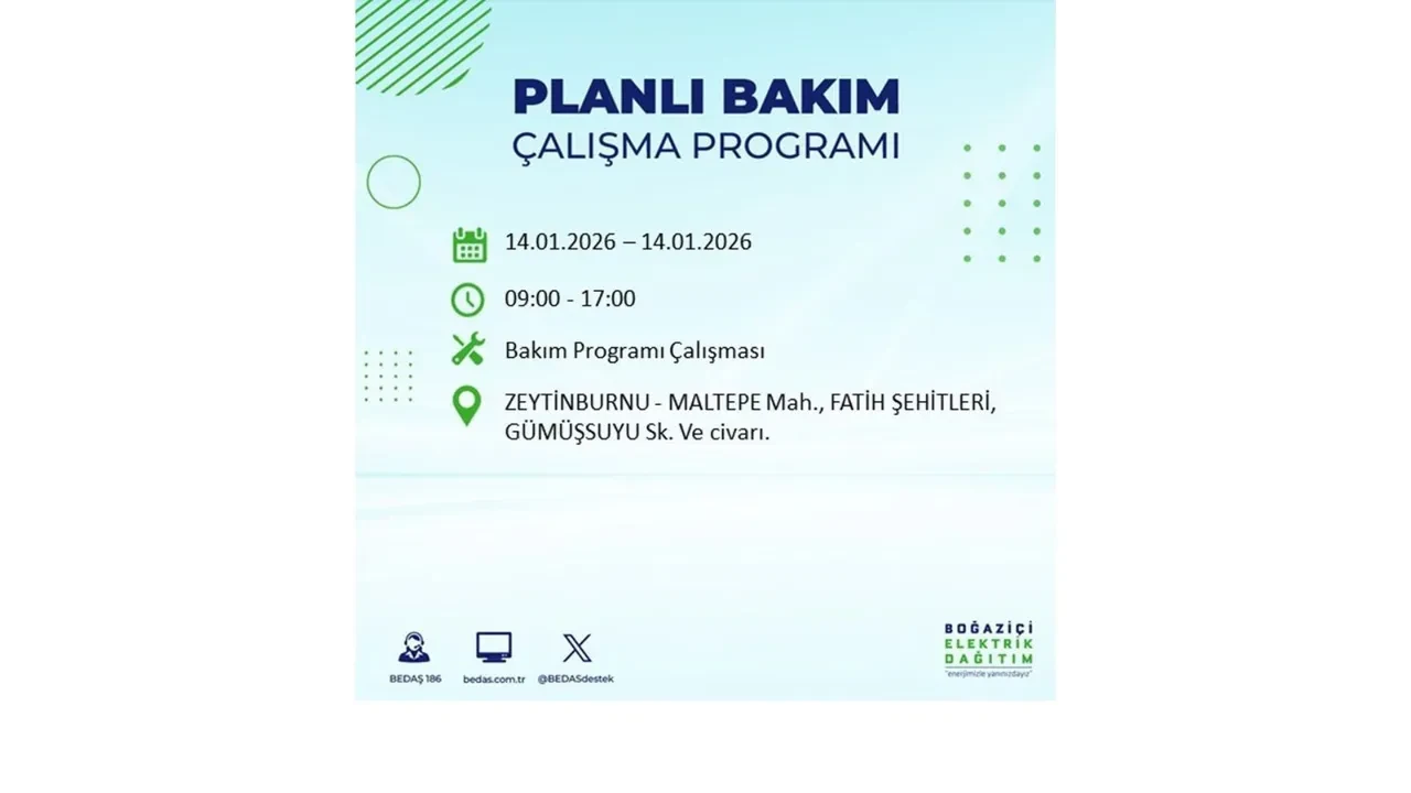 İstanbul’da geniş çaplı elektrik kesintisi! 14 Ocak Çarşamba günü 12 ilçede birden planlı elektrik kesintisi uygulanacak