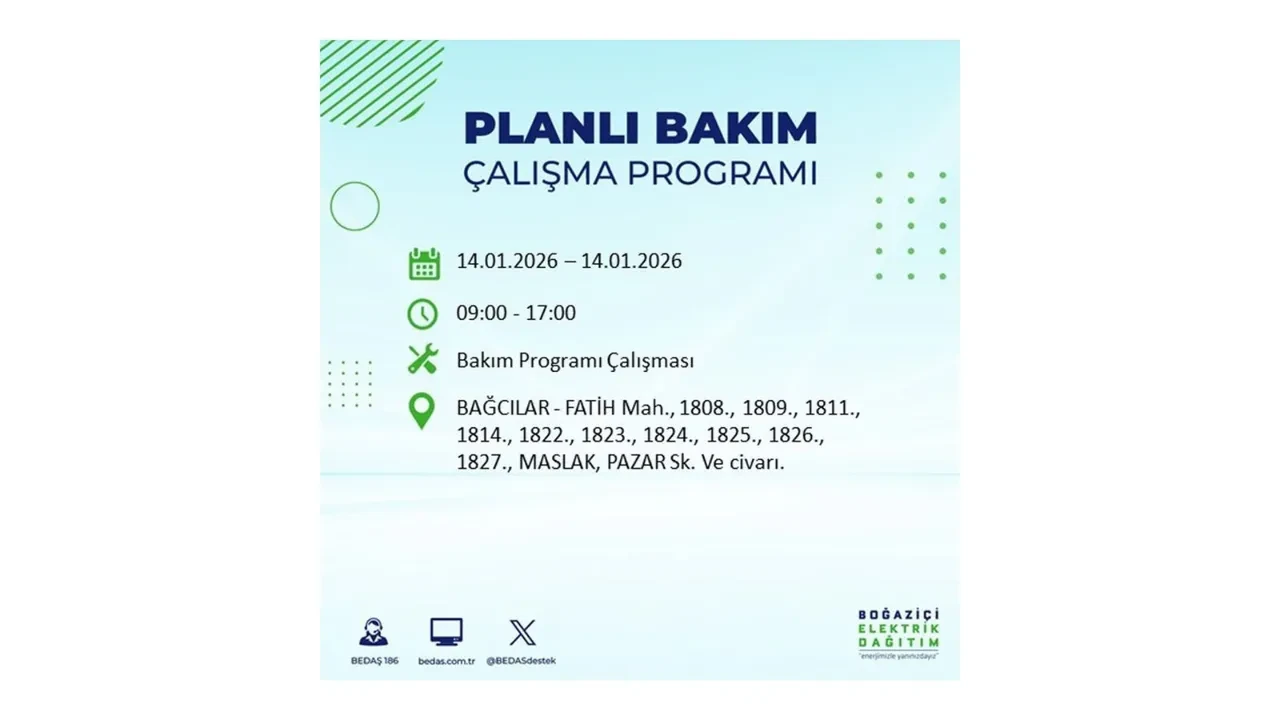 İstanbul’da geniş çaplı elektrik kesintisi! 14 Ocak Çarşamba günü 12 ilçede birden planlı elektrik kesintisi uygulanacak