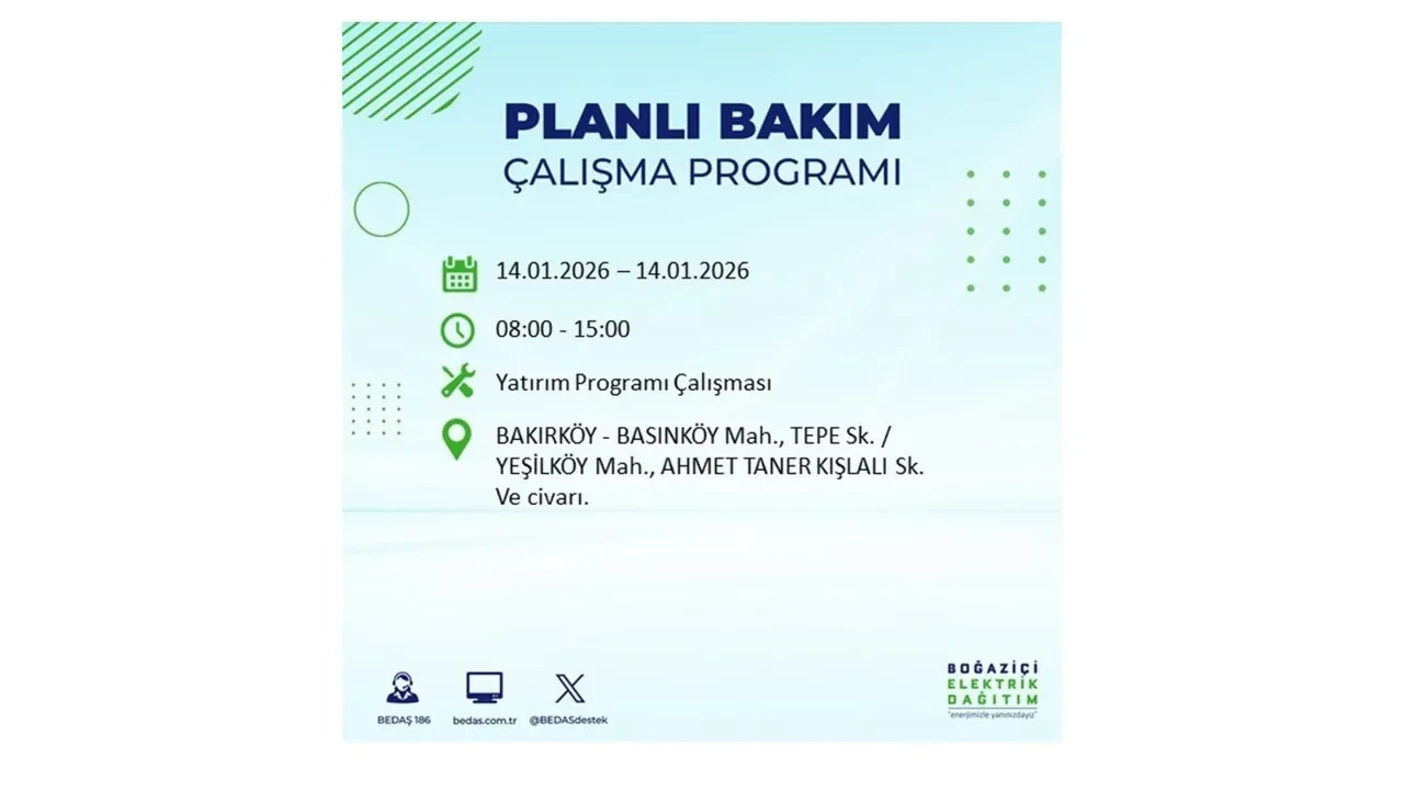 İstanbul’da geniş çaplı elektrik kesintisi! 14 Ocak Çarşamba günü 12 ilçede birden planlı elektrik kesintisi uygulanacak