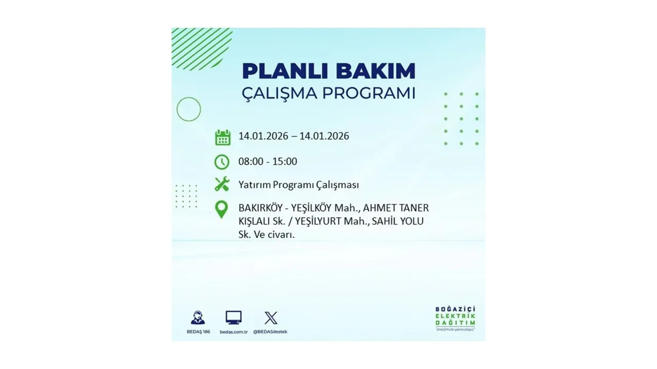 İstanbul’da geniş çaplı elektrik kesintisi! 14 Ocak Çarşamba günü 12 ilçede birden planlı elektrik kesintisi uygulanacak