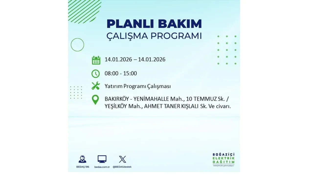 İstanbul’da geniş çaplı elektrik kesintisi! 14 Ocak Çarşamba günü 12 ilçede birden planlı elektrik kesintisi uygulanacak
