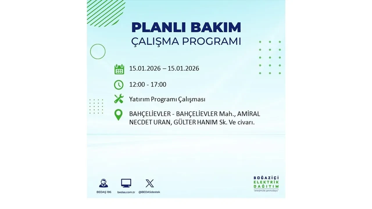15 Ocak İstanbul planlı elektrik kesintisi duyurusu! Tam 23 ilçe karanlıkta kalacak