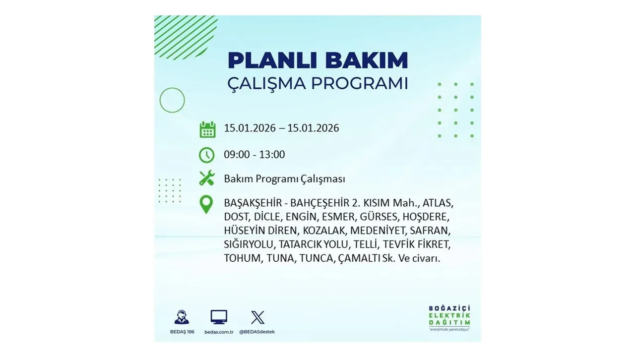 15 Ocak İstanbul planlı elektrik kesintisi duyurusu! Tam 23 ilçe karanlıkta kalacak