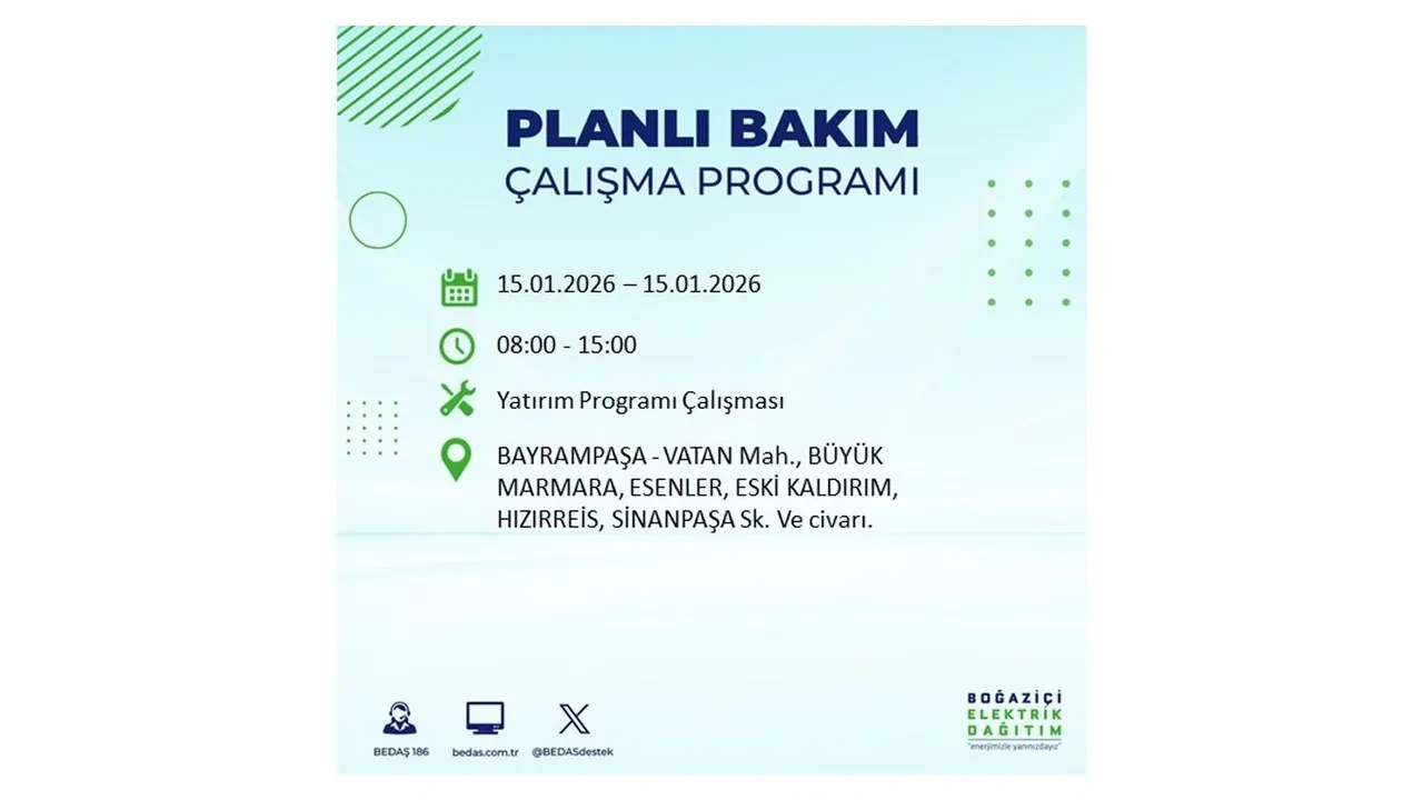 15 Ocak İstanbul planlı elektrik kesintisi duyurusu! Tam 23 ilçe karanlıkta kalacak