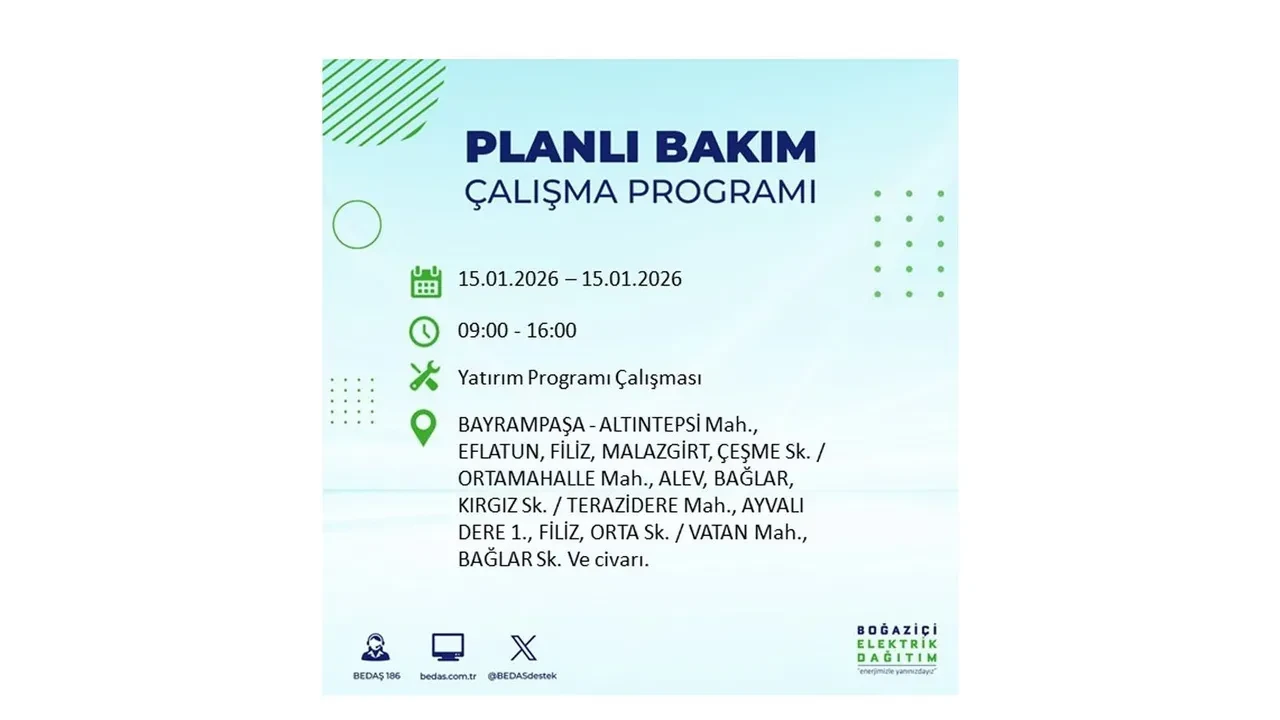 15 Ocak İstanbul planlı elektrik kesintisi duyurusu! Tam 23 ilçe karanlıkta kalacak