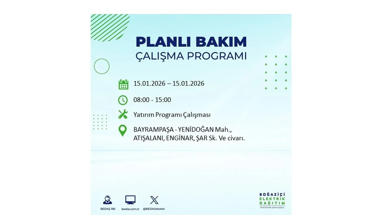 15 Ocak İstanbul planlı elektrik kesintisi duyurusu! Tam 23 ilçe karanlıkta kalacak