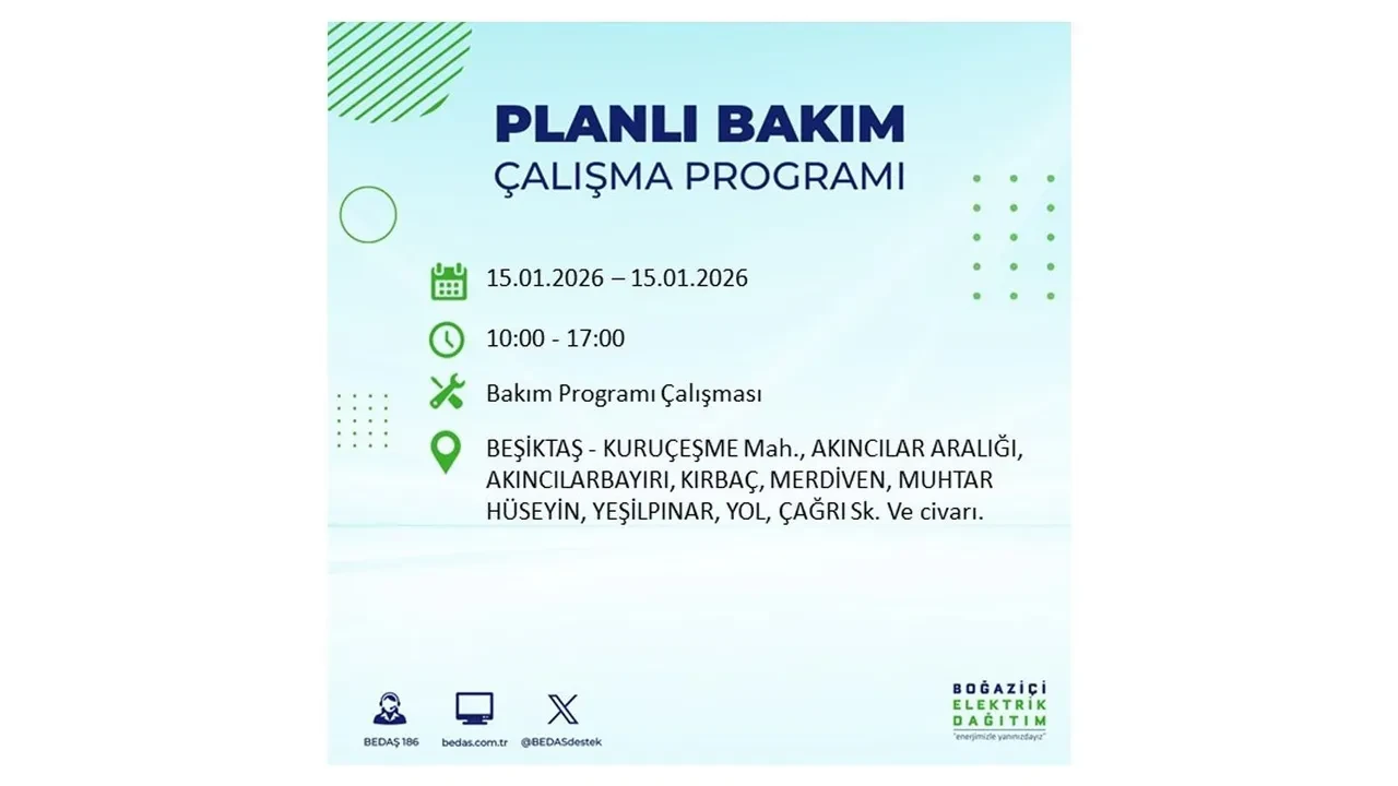 15 Ocak İstanbul planlı elektrik kesintisi duyurusu! Tam 23 ilçe karanlıkta kalacak