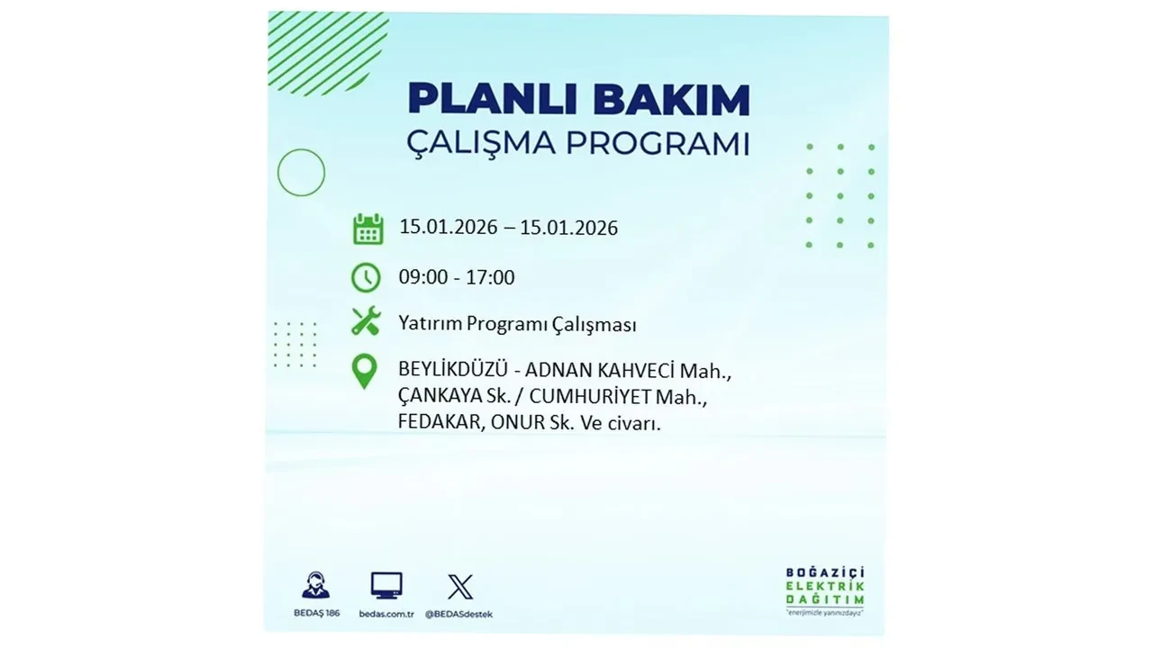 15 Ocak İstanbul planlı elektrik kesintisi duyurusu! Tam 23 ilçe karanlıkta kalacak