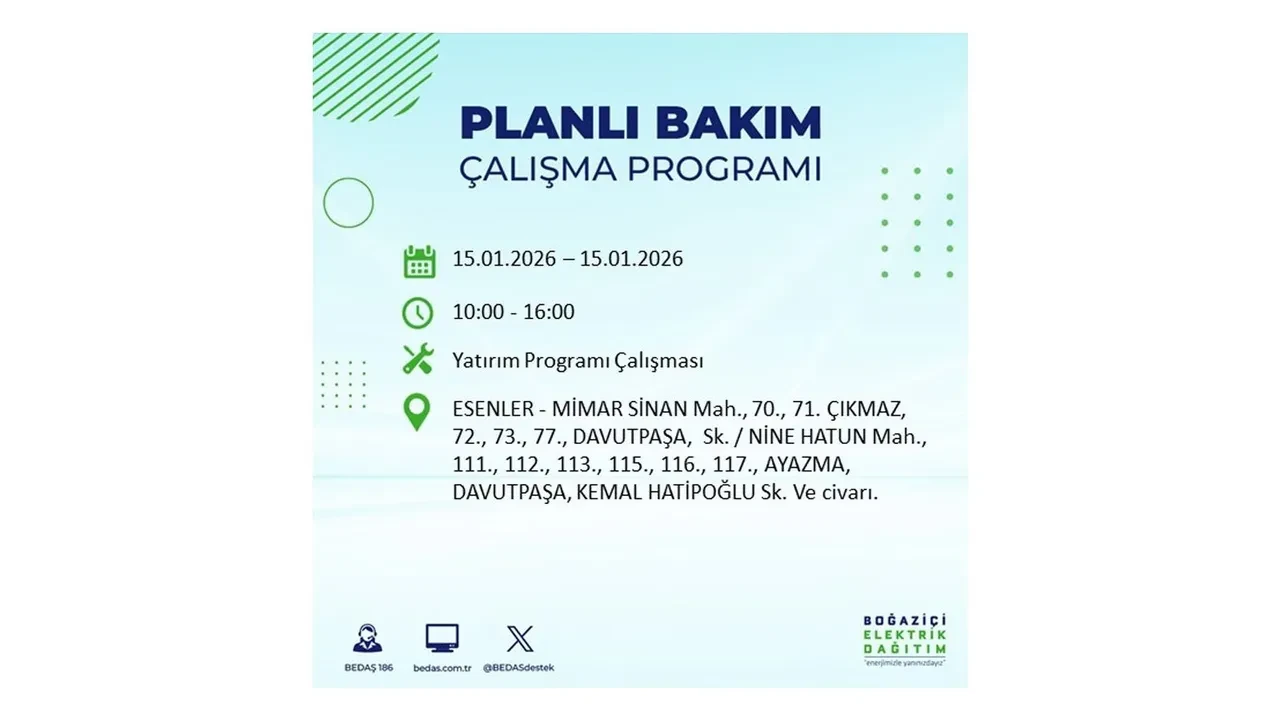15 Ocak İstanbul planlı elektrik kesintisi duyurusu! Tam 23 ilçe karanlıkta kalacak