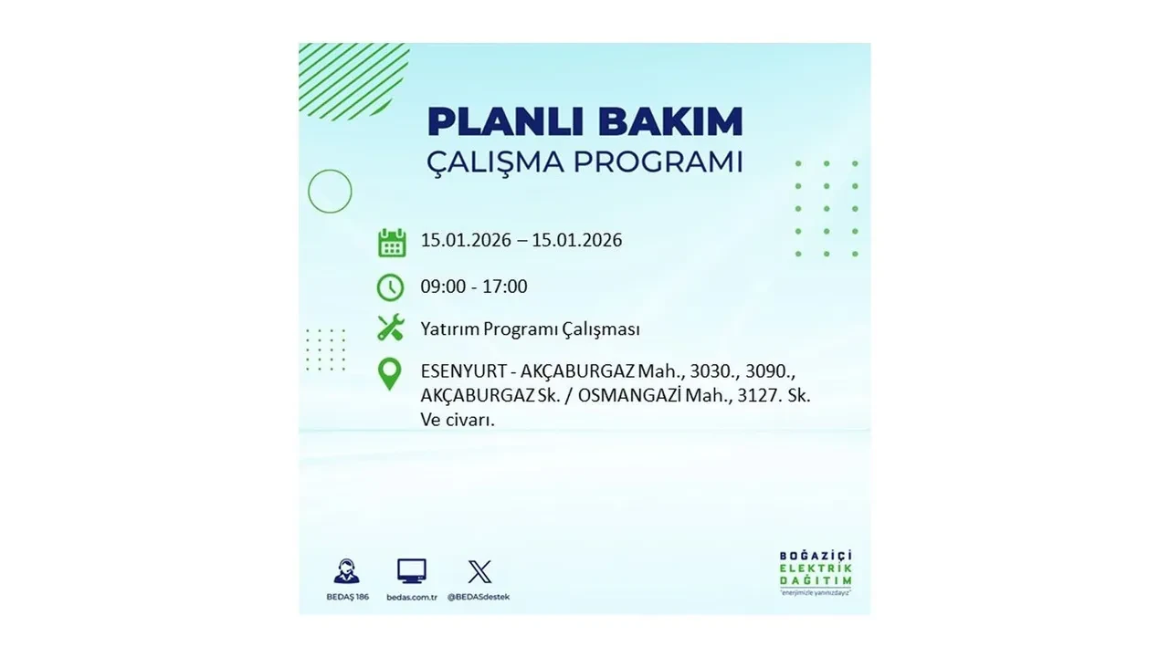 15 Ocak İstanbul planlı elektrik kesintisi duyurusu! Tam 23 ilçe karanlıkta kalacak