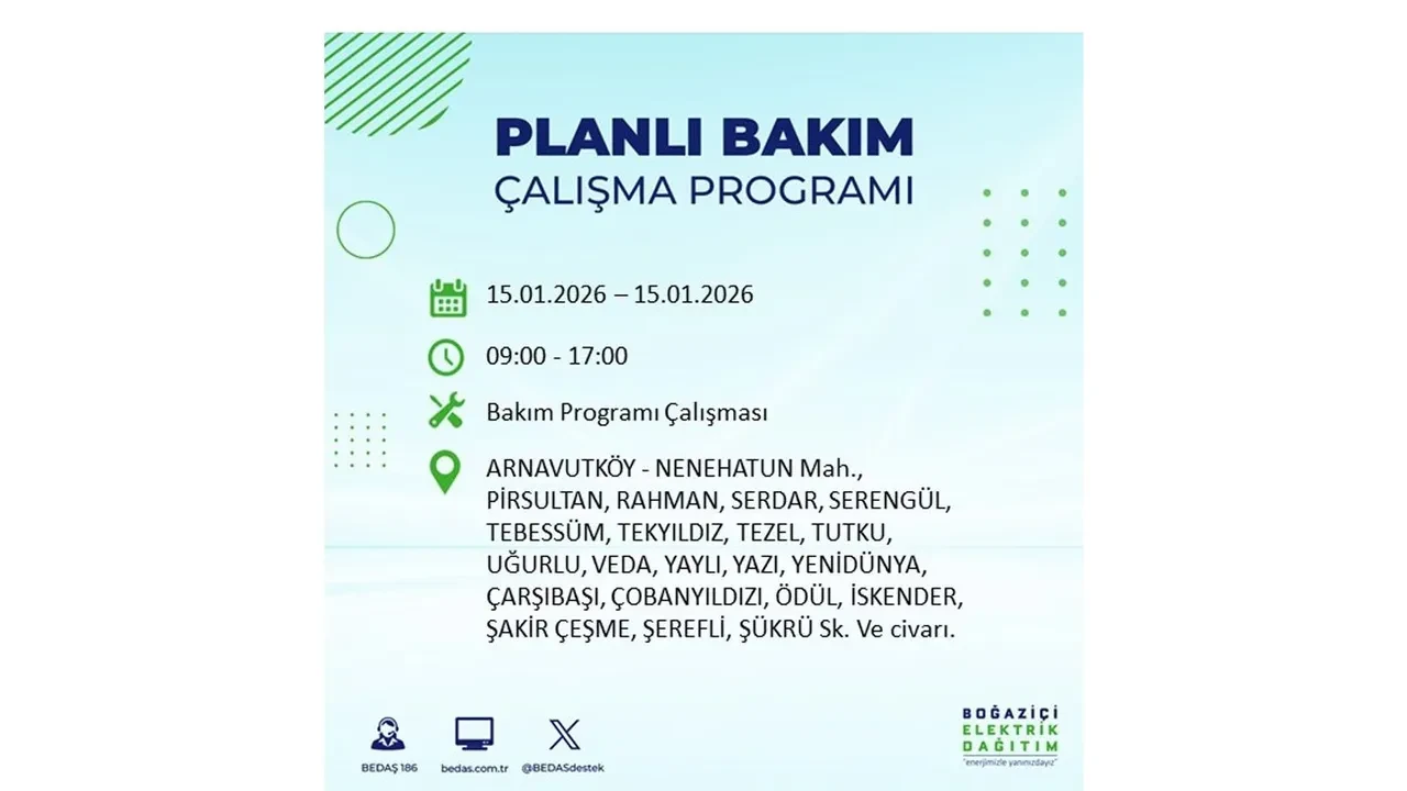 15 Ocak İstanbul planlı elektrik kesintisi duyurusu! Tam 23 ilçe karanlıkta kalacak