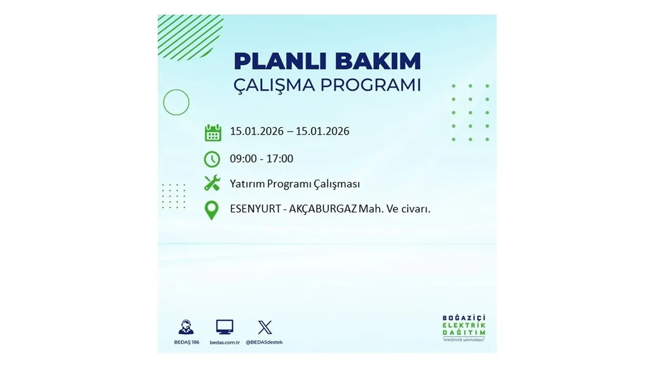 15 Ocak İstanbul planlı elektrik kesintisi duyurusu! Tam 23 ilçe karanlıkta kalacak