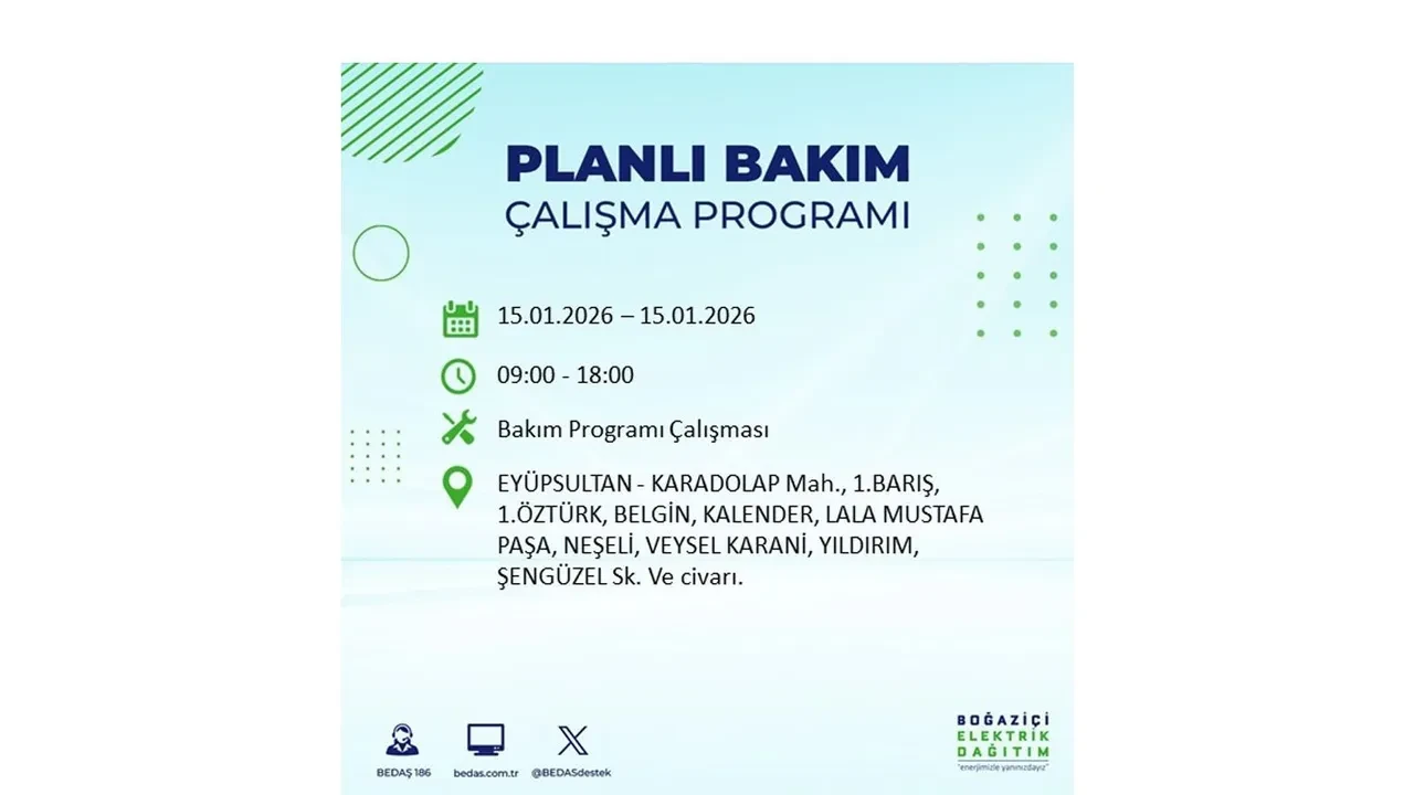 15 Ocak İstanbul planlı elektrik kesintisi duyurusu! Tam 23 ilçe karanlıkta kalacak