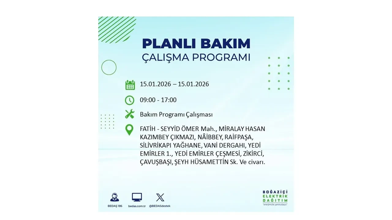 15 Ocak İstanbul planlı elektrik kesintisi duyurusu! Tam 23 ilçe karanlıkta kalacak