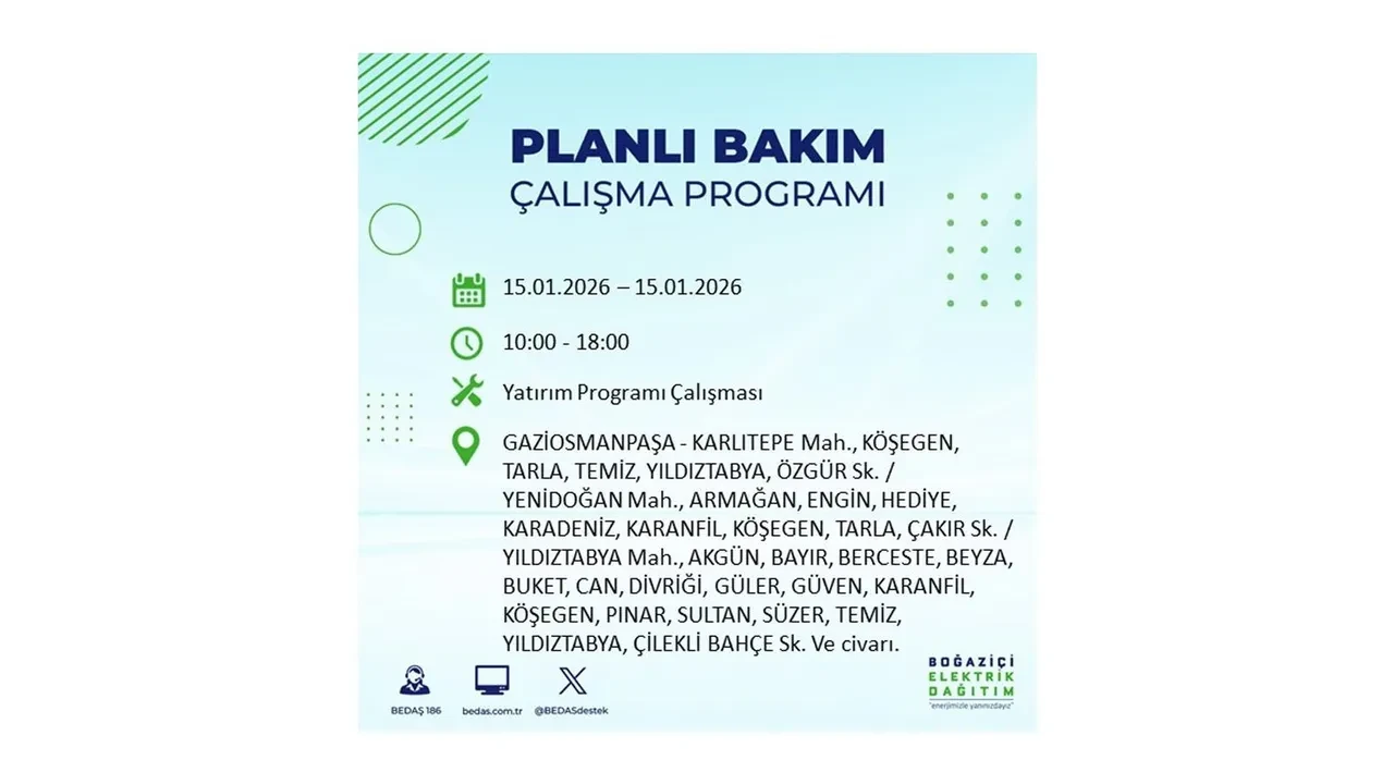 15 Ocak İstanbul planlı elektrik kesintisi duyurusu! Tam 23 ilçe karanlıkta kalacak